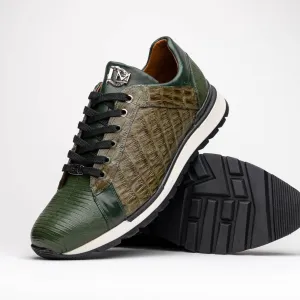 Marco Di Milano Portici Olive Green Caiman Crocodile & Lizard Sneakers