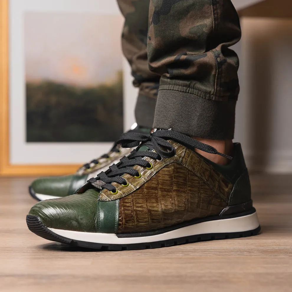 Marco Di Milano Portici Olive Green Caiman Crocodile & Lizard Sneakers