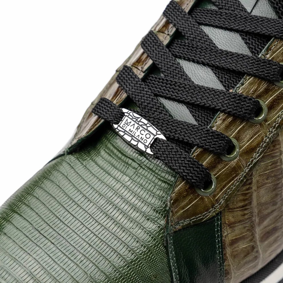 Marco Di Milano Portici Olive Green Caiman Crocodile & Lizard Sneakers