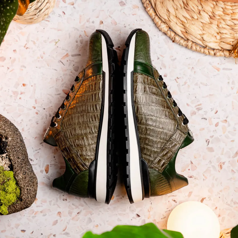 Marco Di Milano Portici Olive Green Caiman Crocodile & Lizard Sneakers