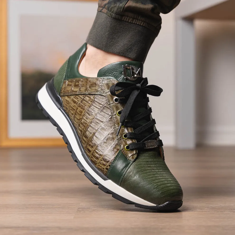 Marco Di Milano Portici Olive Green Caiman Crocodile & Lizard Sneakers