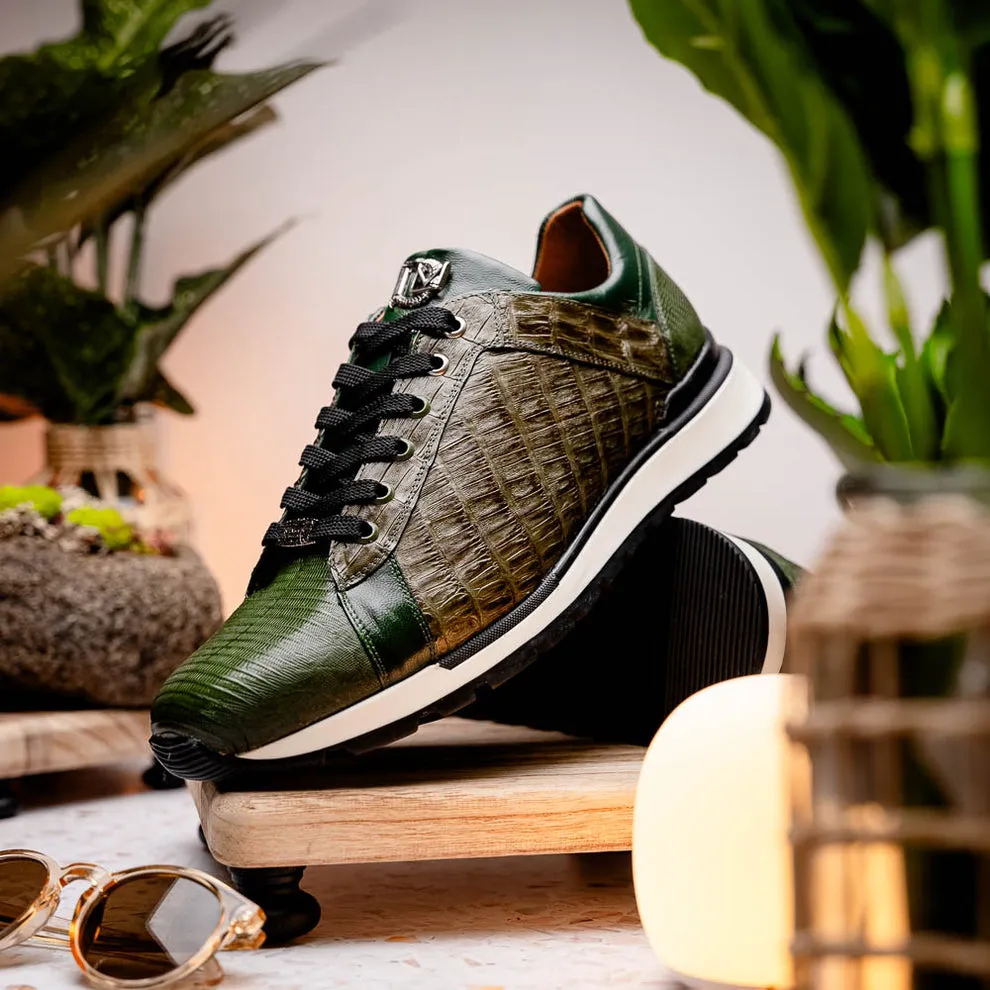 Marco Di Milano Portici Olive Green Caiman Crocodile & Lizard Sneakers