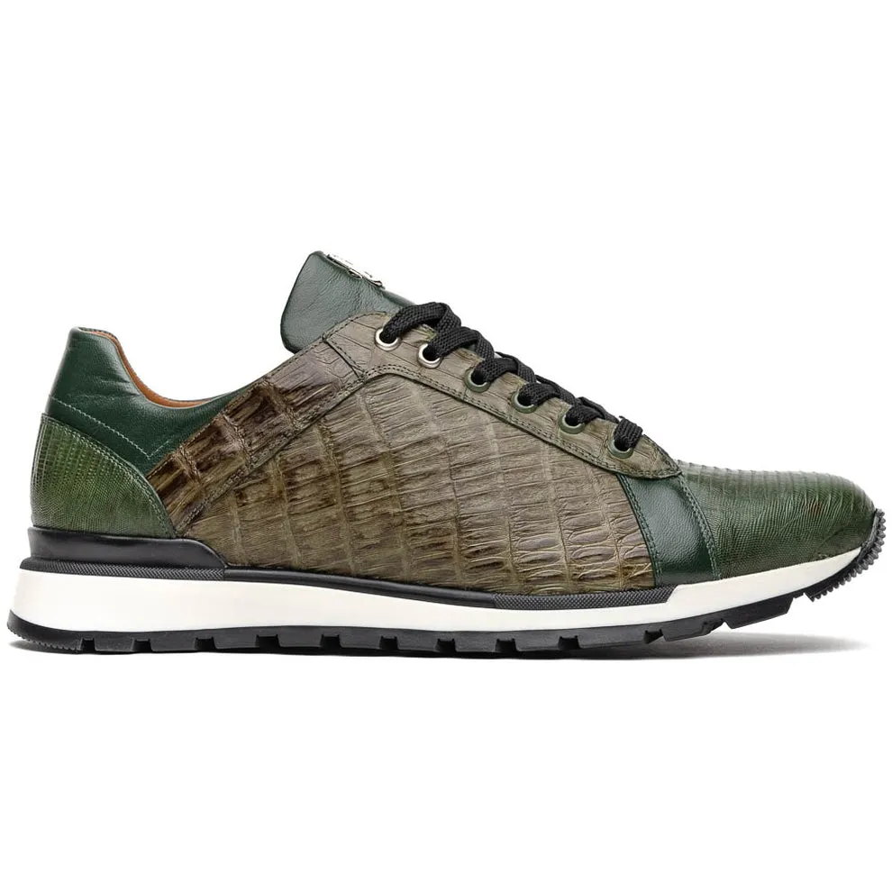 Marco Di Milano Portici Olive Green Caiman Crocodile & Lizard Sneakers