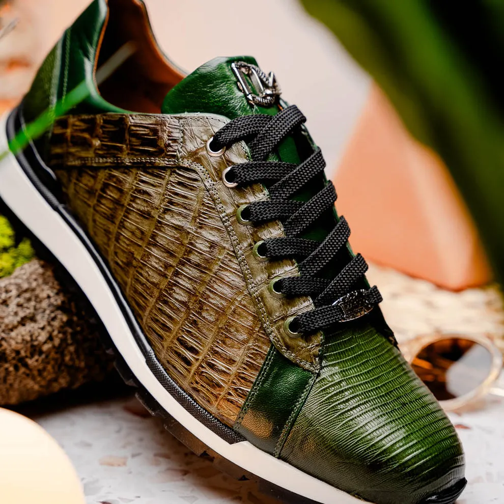 Marco Di Milano Portici Olive Green Caiman Crocodile & Lizard Sneakers