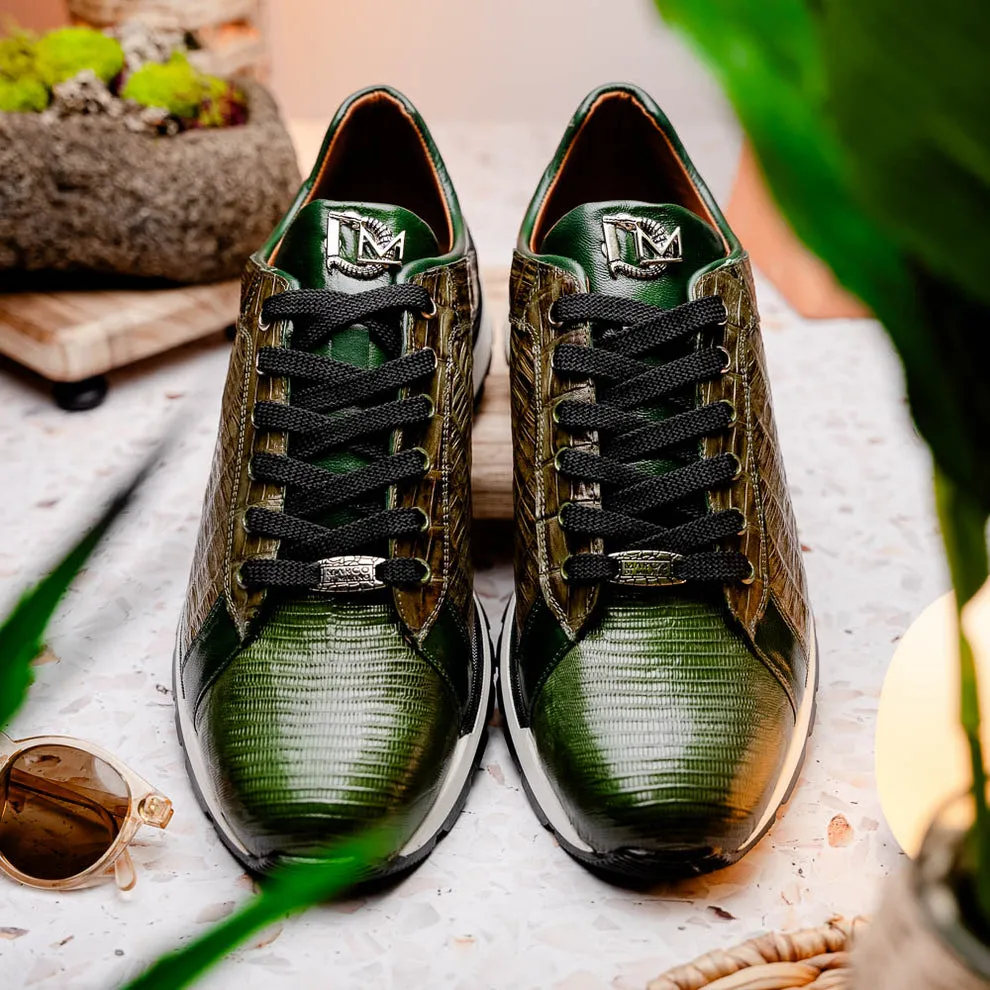 Marco Di Milano Portici Olive Green Caiman Crocodile & Lizard Sneakers
