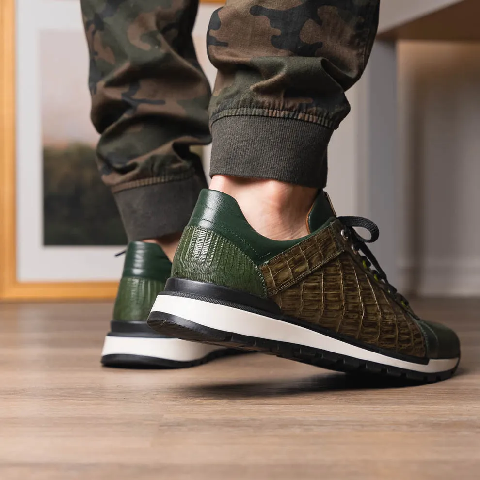 Marco Di Milano Portici Olive Green Caiman Crocodile & Lizard Sneakers