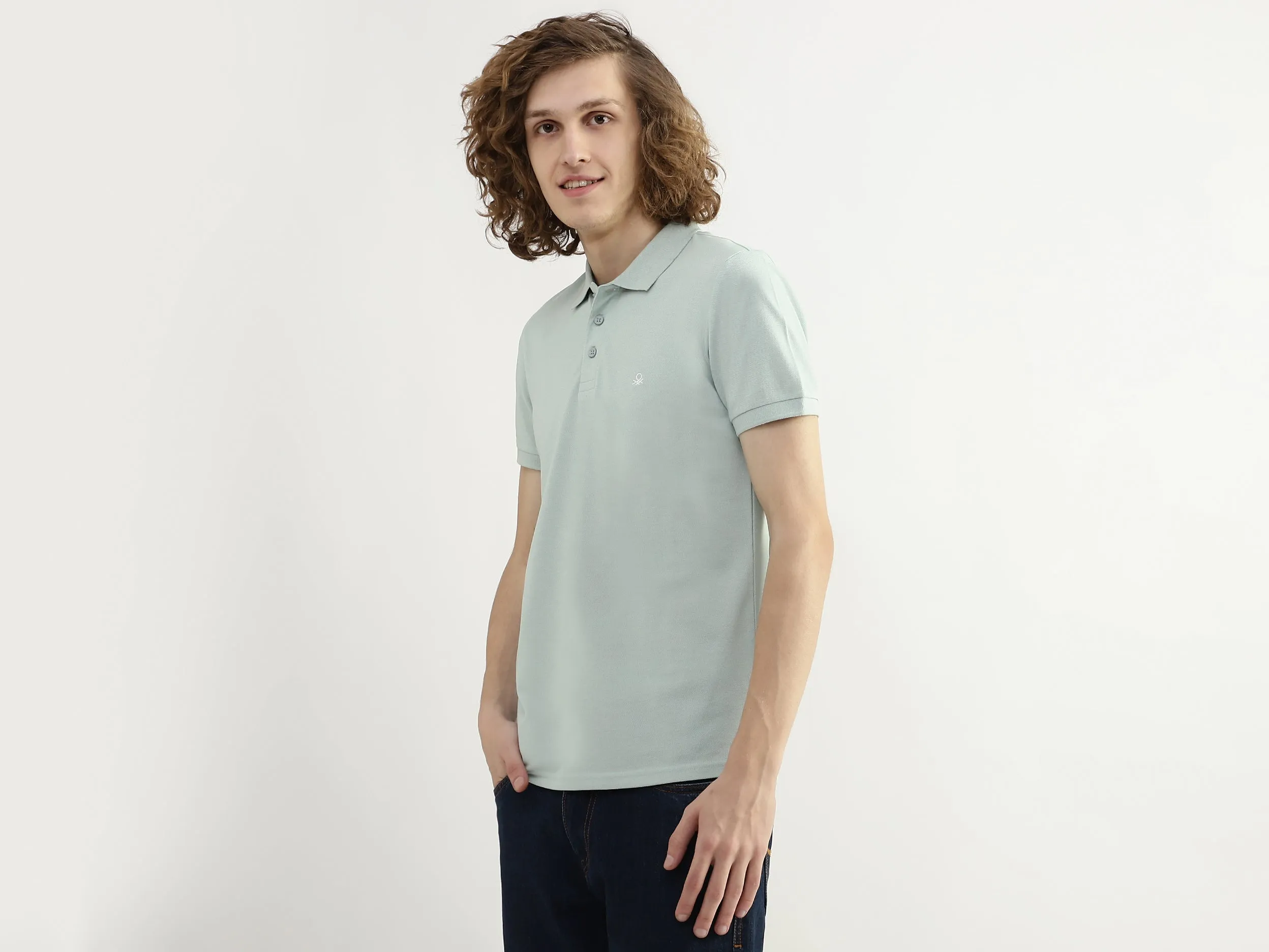 Men Textured Polo Collar T-shirt