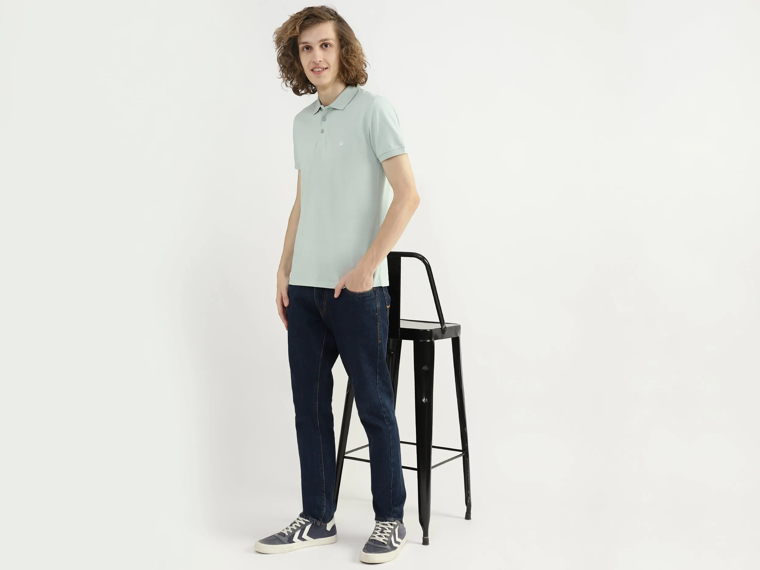 Men Textured Polo Collar T-shirt