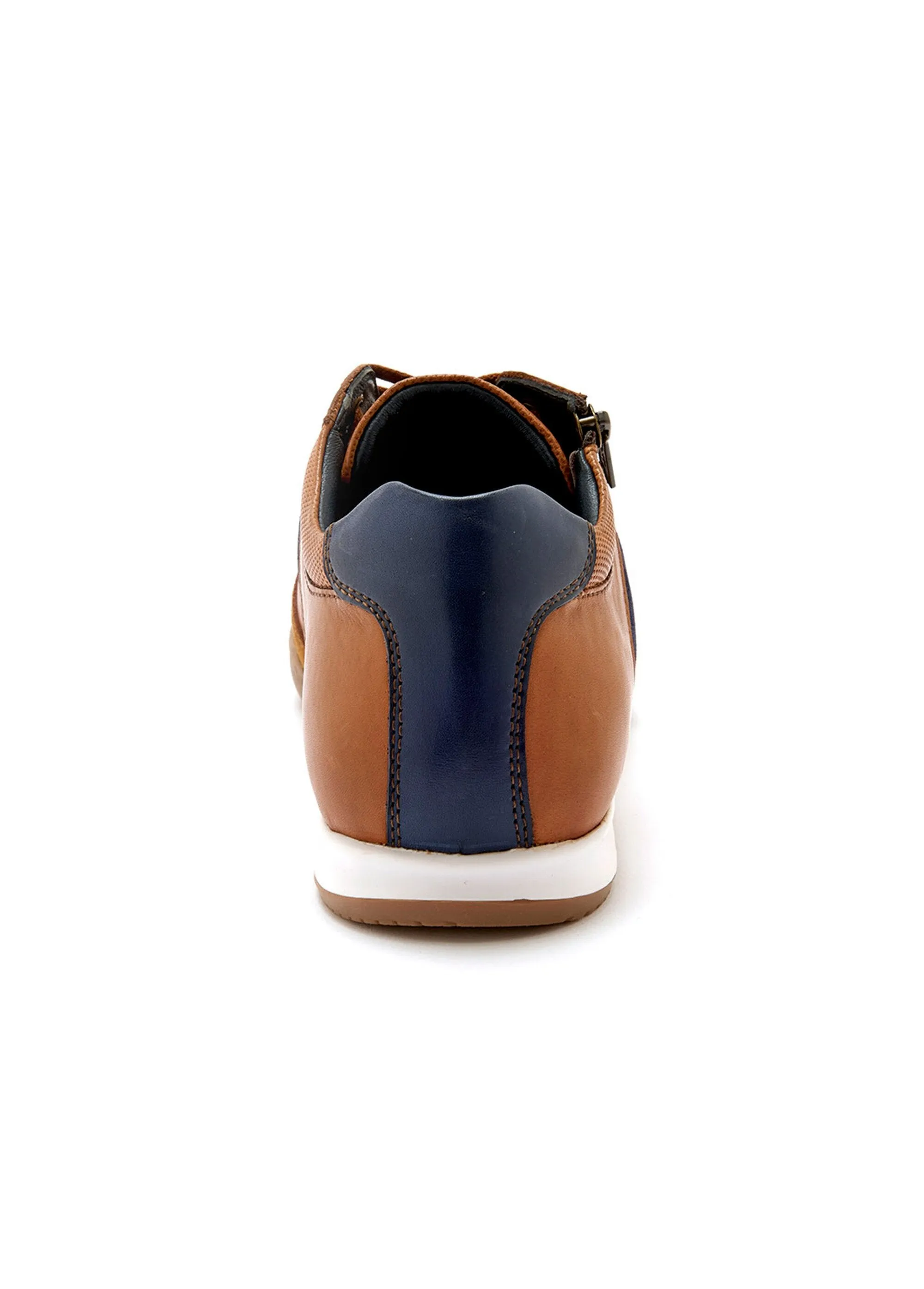 Multi-material leather sneakers with laces and zip