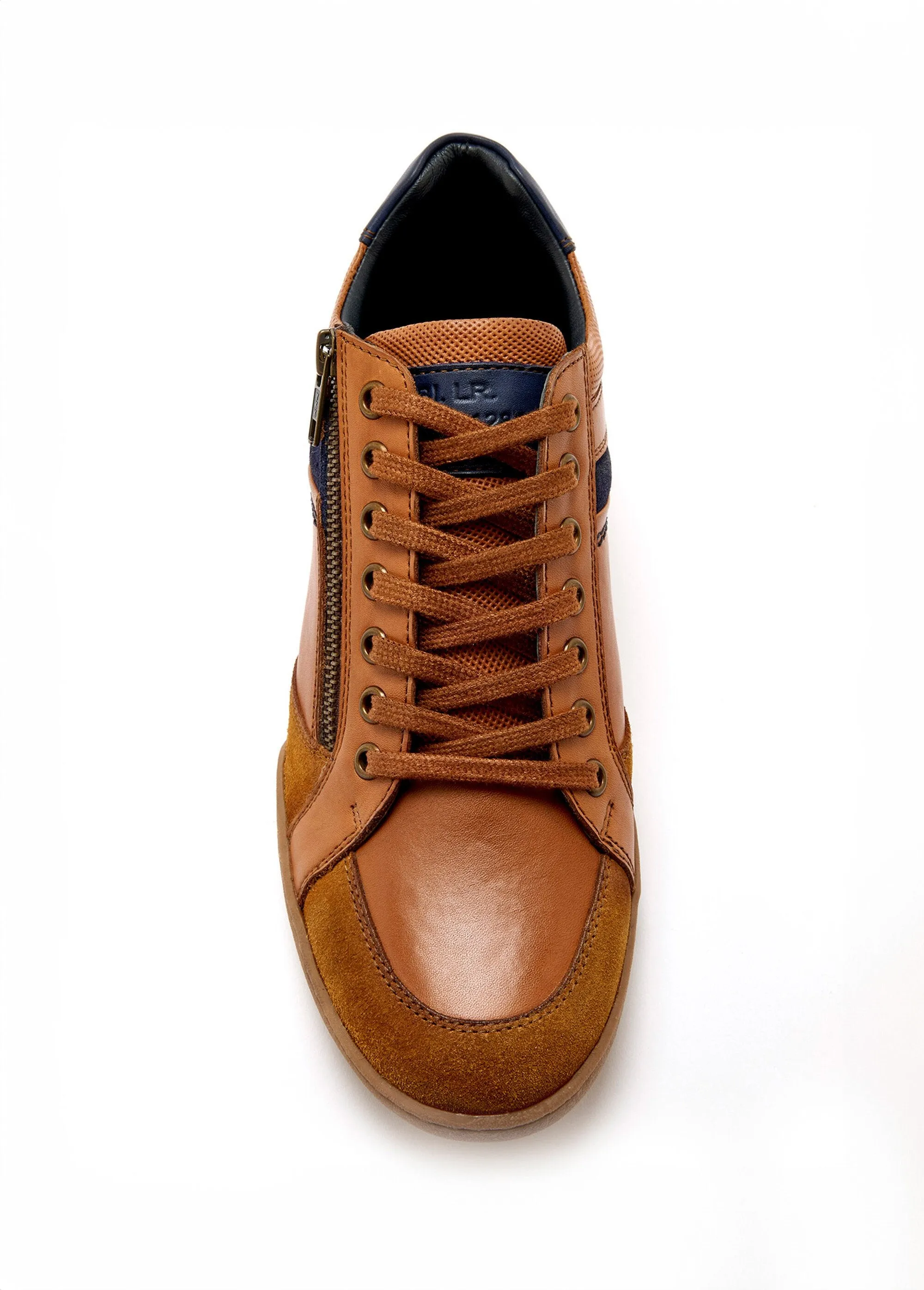 Multi-material leather sneakers with laces and zip