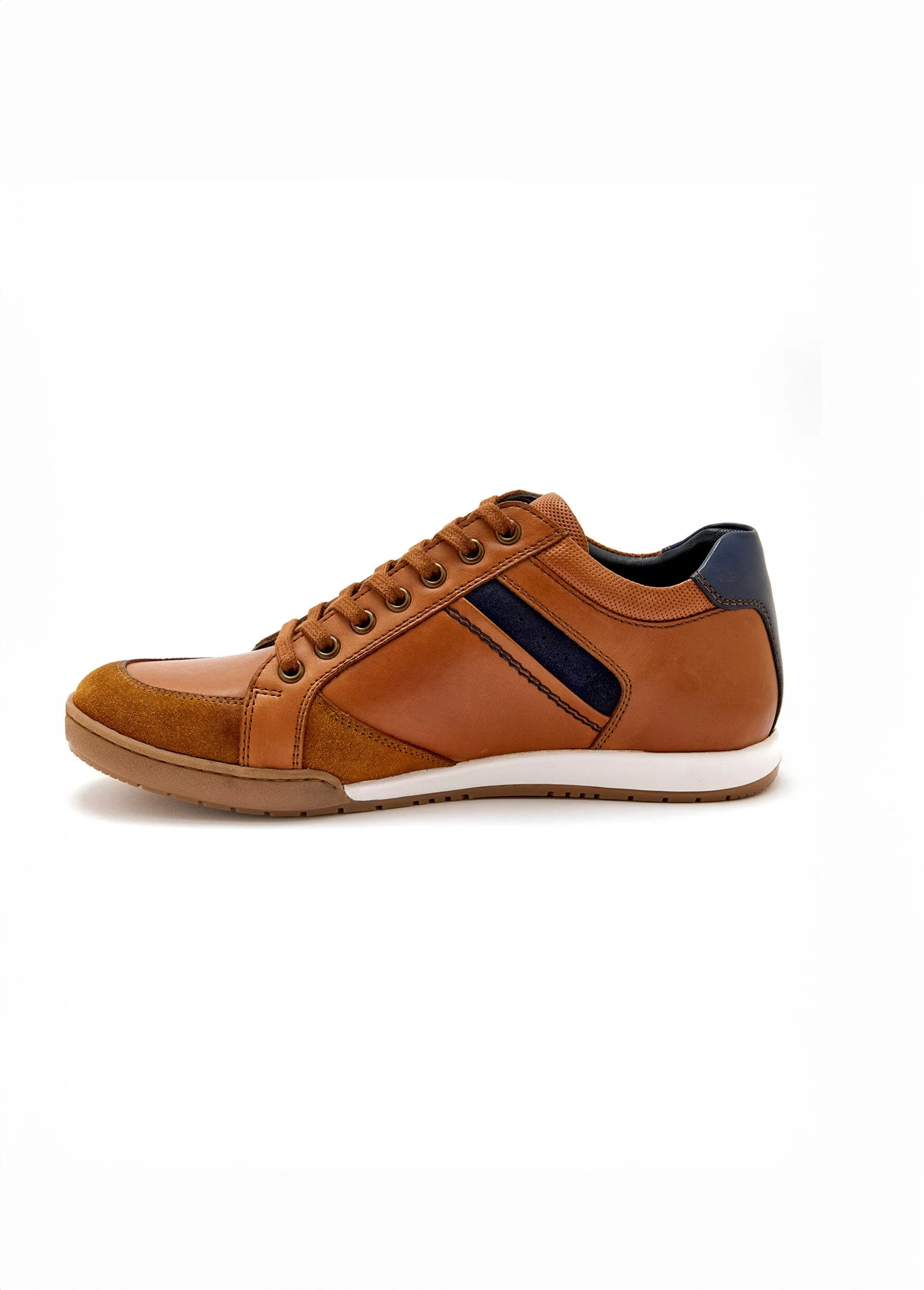 Multi-material leather sneakers with laces and zip