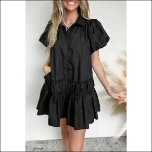 Needful Things: Chic Black Button Dress – Puff Sleeves ! 🖤💀