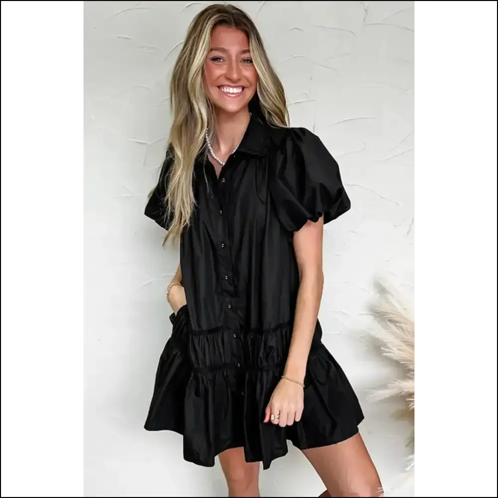 Needful Things: Chic Black Button Dress – Puff Sleeves ! 🖤💀