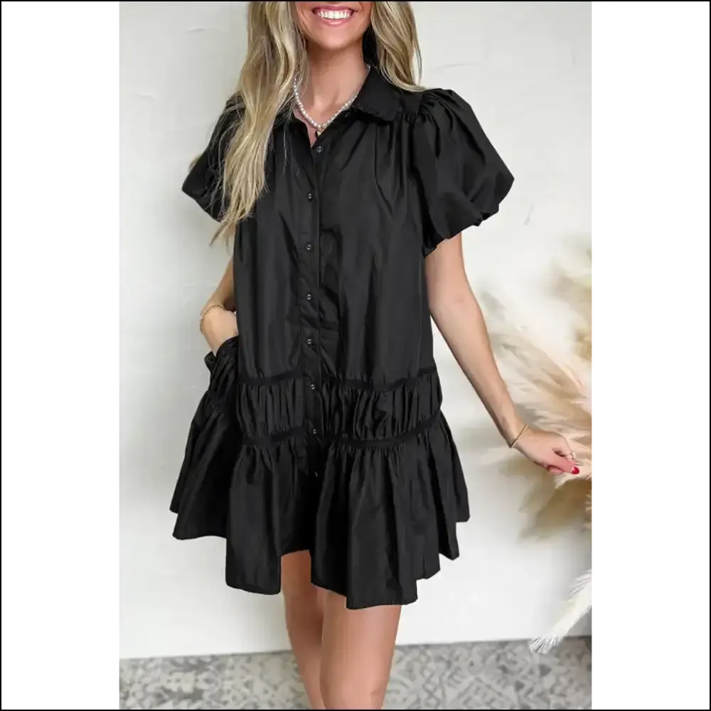 Needful Things: Chic Black Button Dress – Puff Sleeves ! 🖤💀