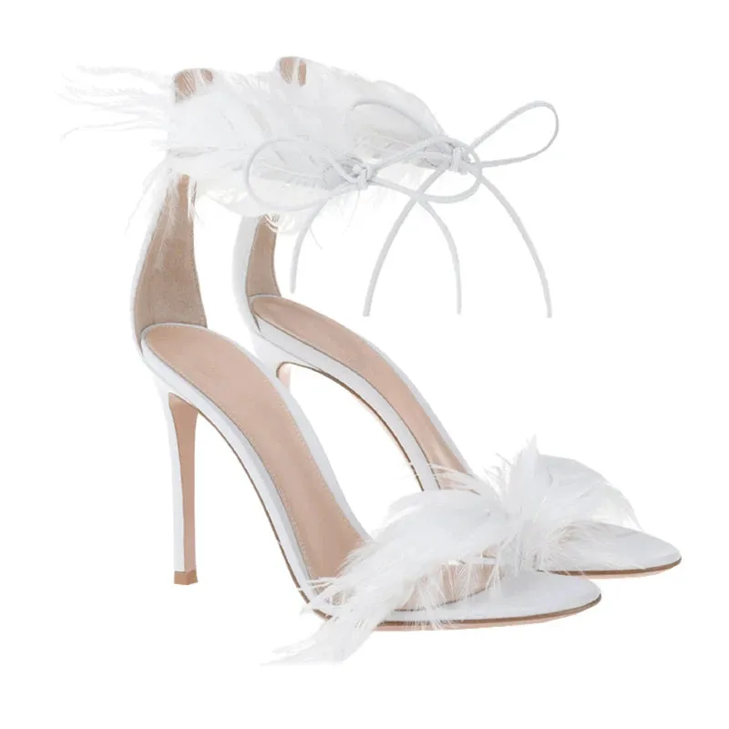 New Feather High Heels for Women Thin Heels with Hollow out Sexy Strap