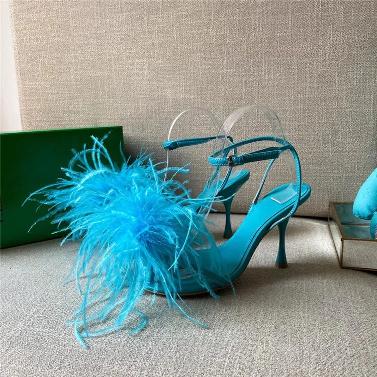 Olivia - Ostrich Feather High Heel Sandals