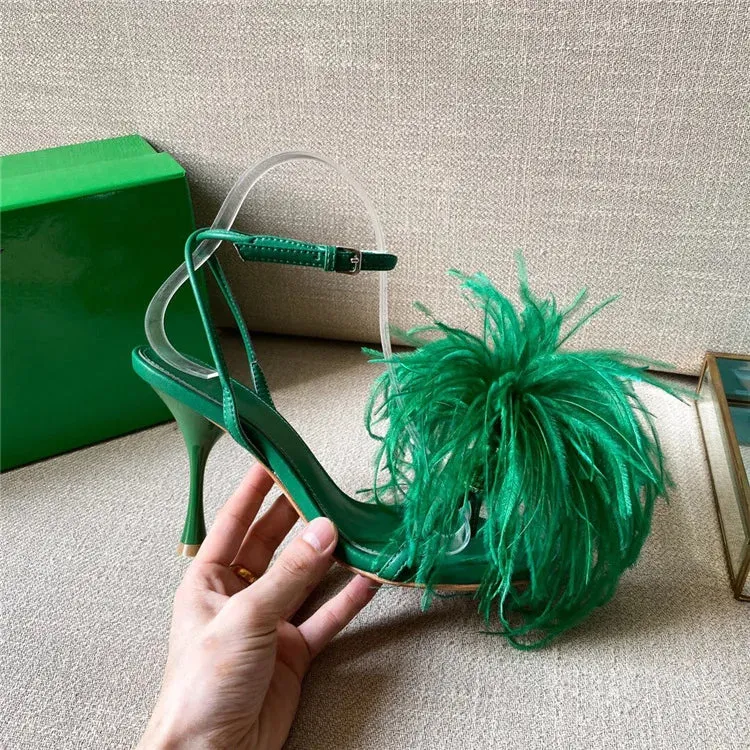 Olivia - Ostrich Feather High Heel Sandals