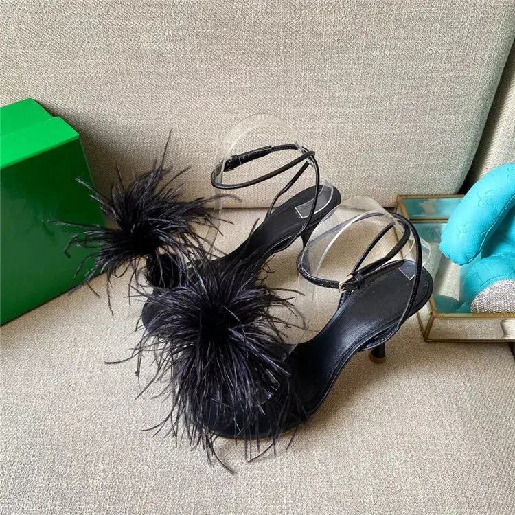 Olivia - Ostrich Feather High Heel Sandals