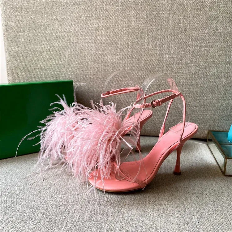 Olivia - Ostrich Feather High Heel Sandals