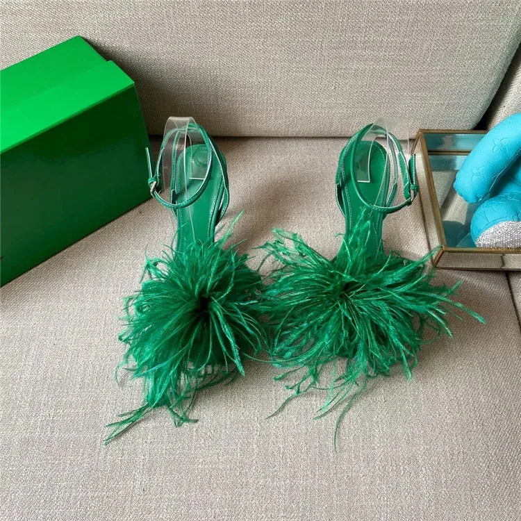 Olivia - Ostrich Feather High Heel Sandals