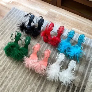 Olivia - Ostrich Feather High Heel Sandals