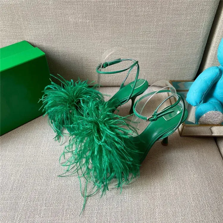 Olivia - Ostrich Feather High Heel Sandals