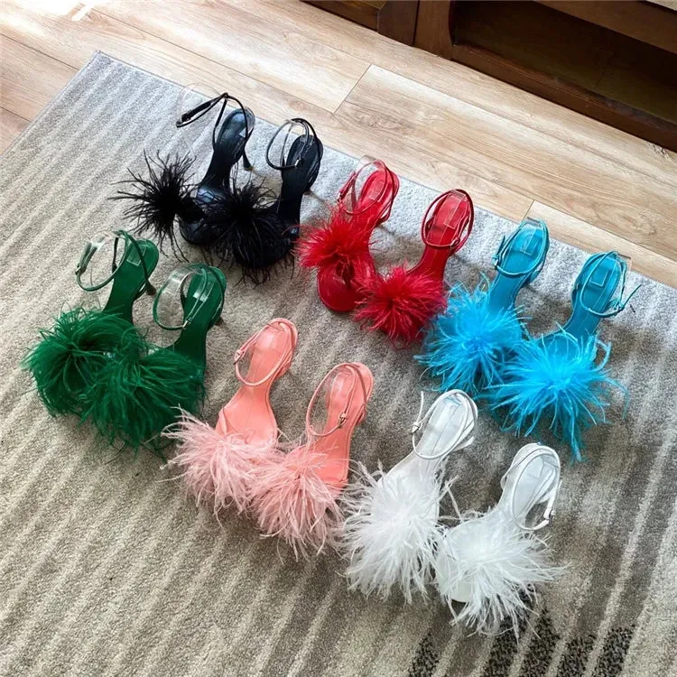 Olivia - Ostrich Feather High Heel Sandals