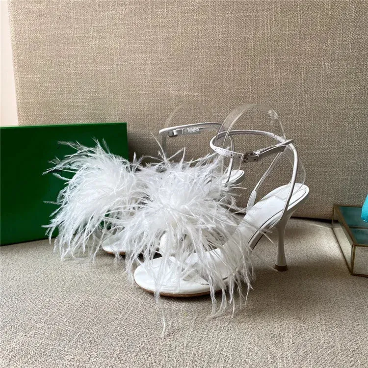 Olivia - Ostrich Feather High Heel Sandals