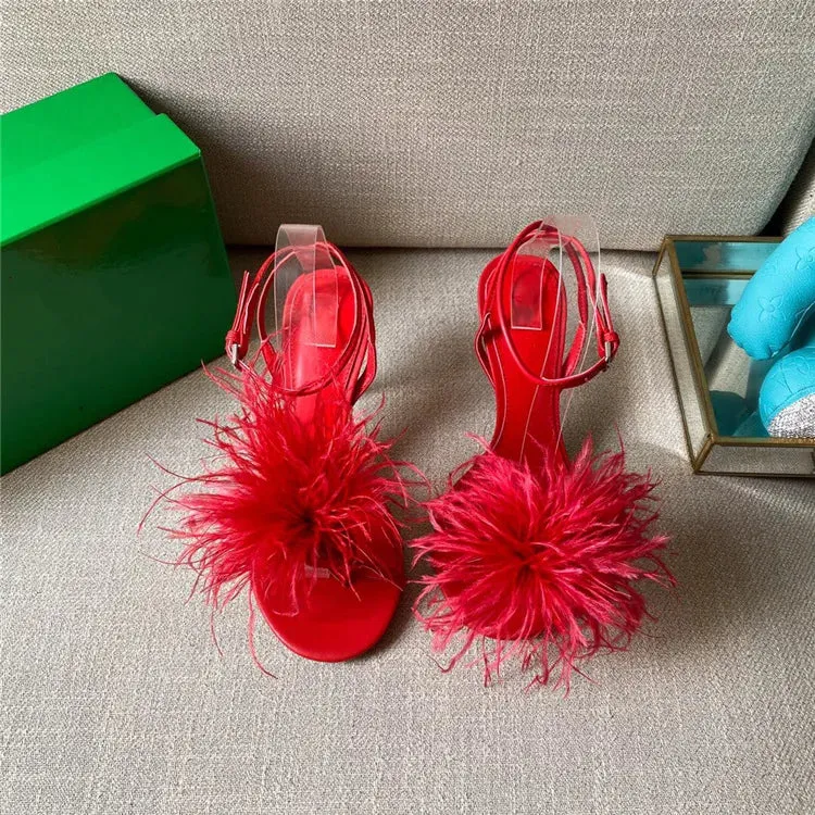 Olivia - Ostrich Feather High Heel Sandals