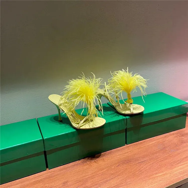 Olivia - Ostrich Feather High Heel Sandals