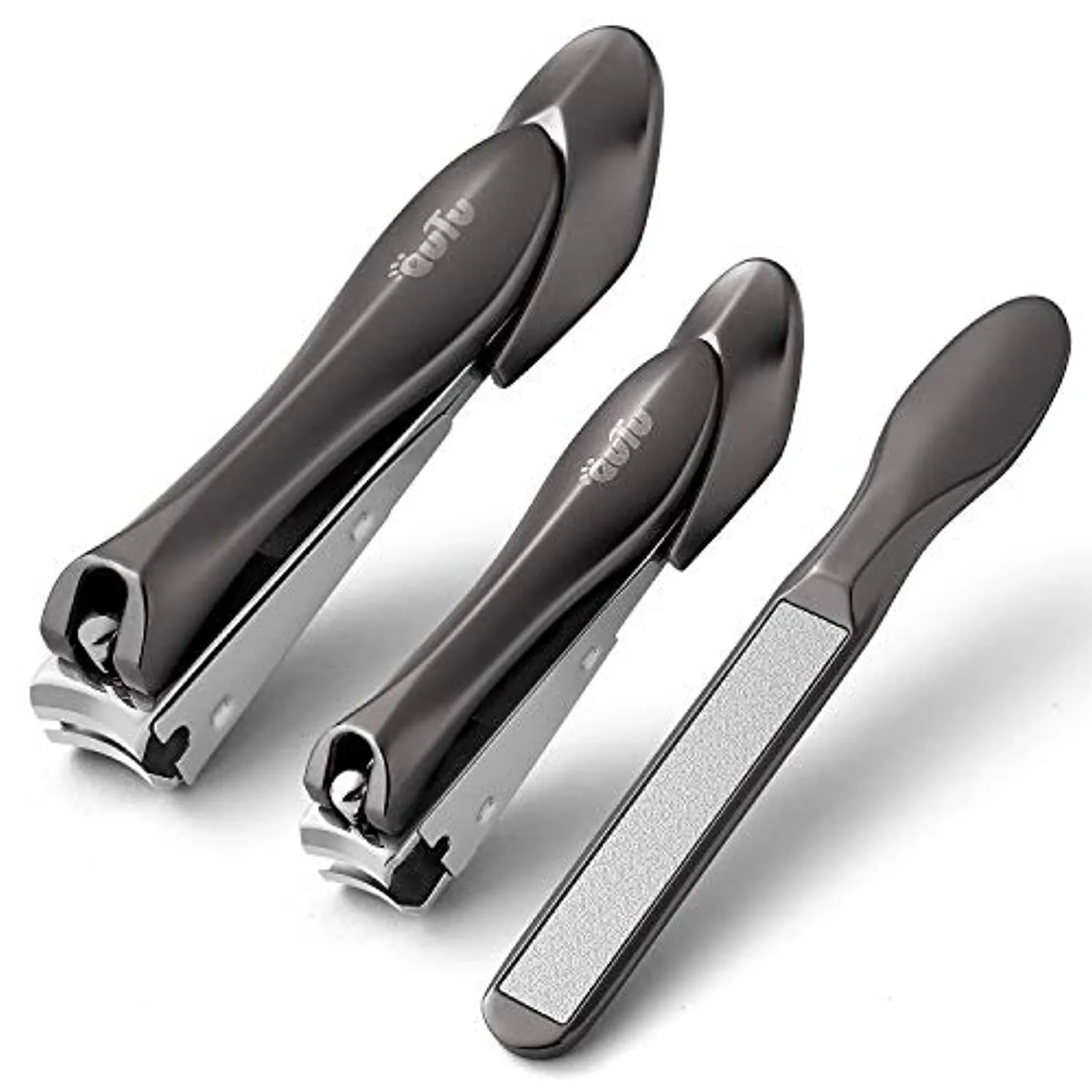 OUTU Fingernail Nail Clippers with Catcher, Bionic Design Easy Grip, for Thick Nails(Black)