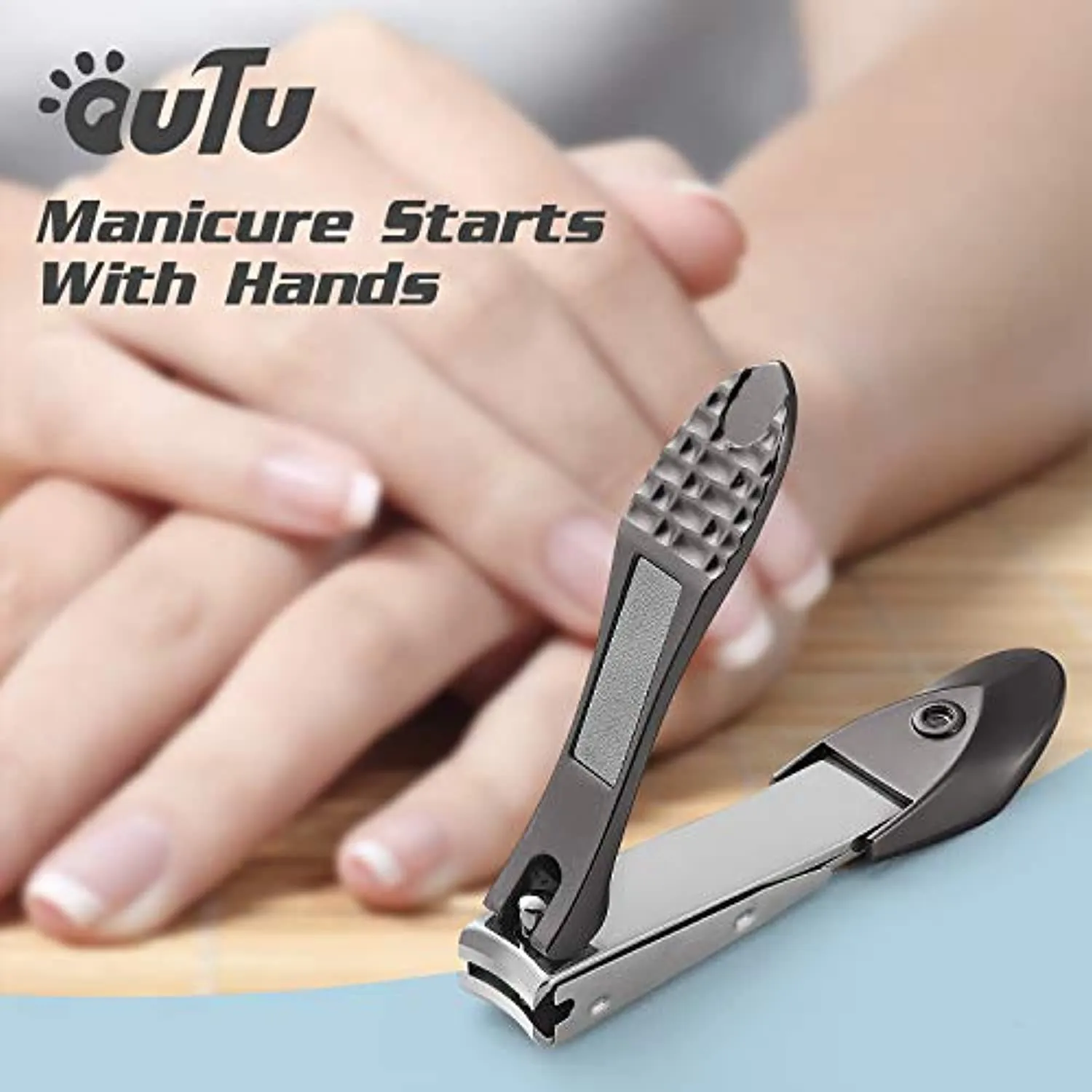 OUTU Fingernail Nail Clippers with Catcher, Bionic Design Easy Grip, for Thick Nails(Black)
