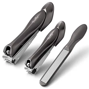 OUTU Fingernail Nail Clippers with Catcher, Bionic Design Easy Grip, for Thick Nails(Black)