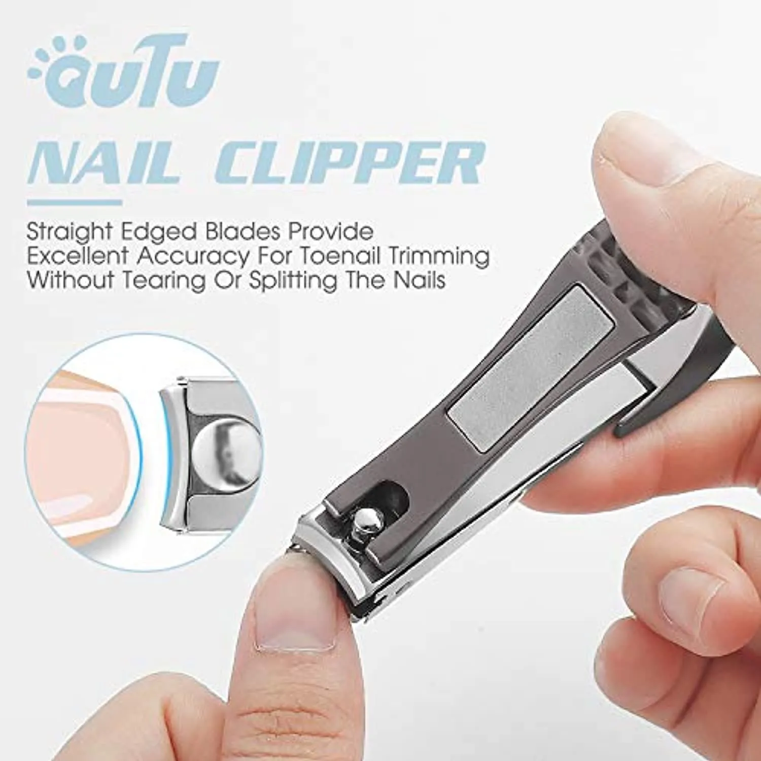 OUTU Fingernail Nail Clippers with Catcher, Bionic Design Easy Grip, for Thick Nails(Black)