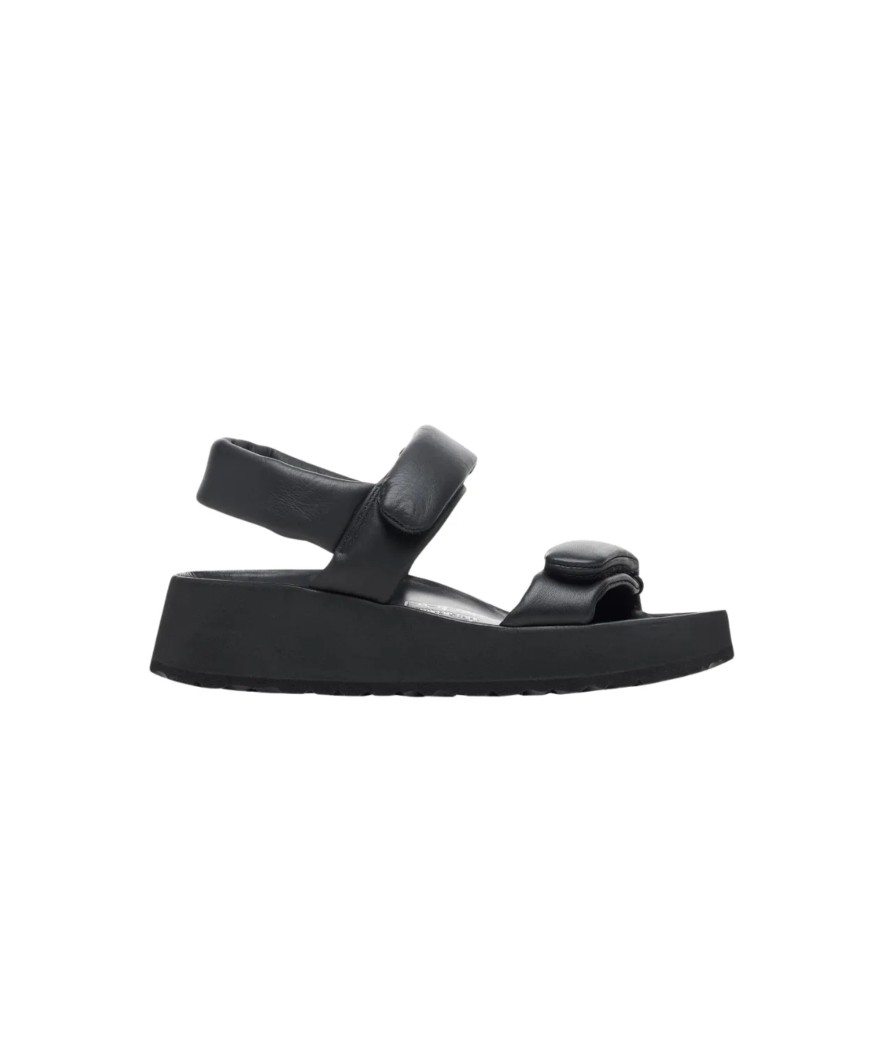 Papillio Theda Exquisite Smooth Leather Black Platform Wedge Sandals