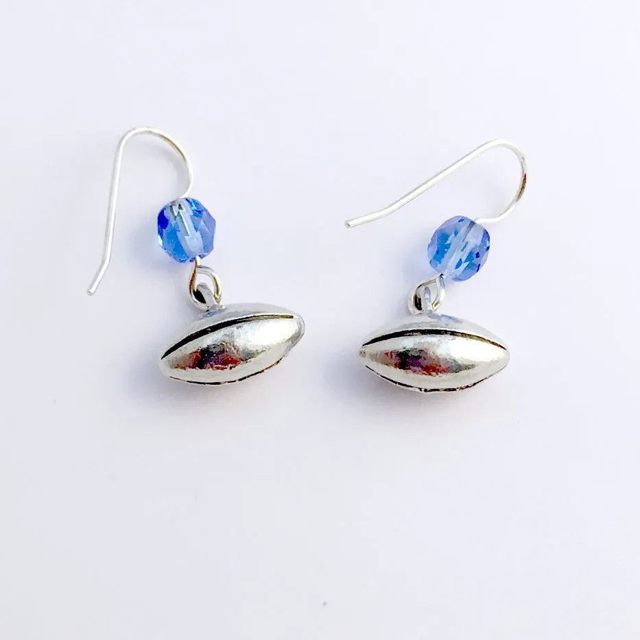 Pewter & sterling silver 3-D Football dangle earrings- team colors, ball, footballs