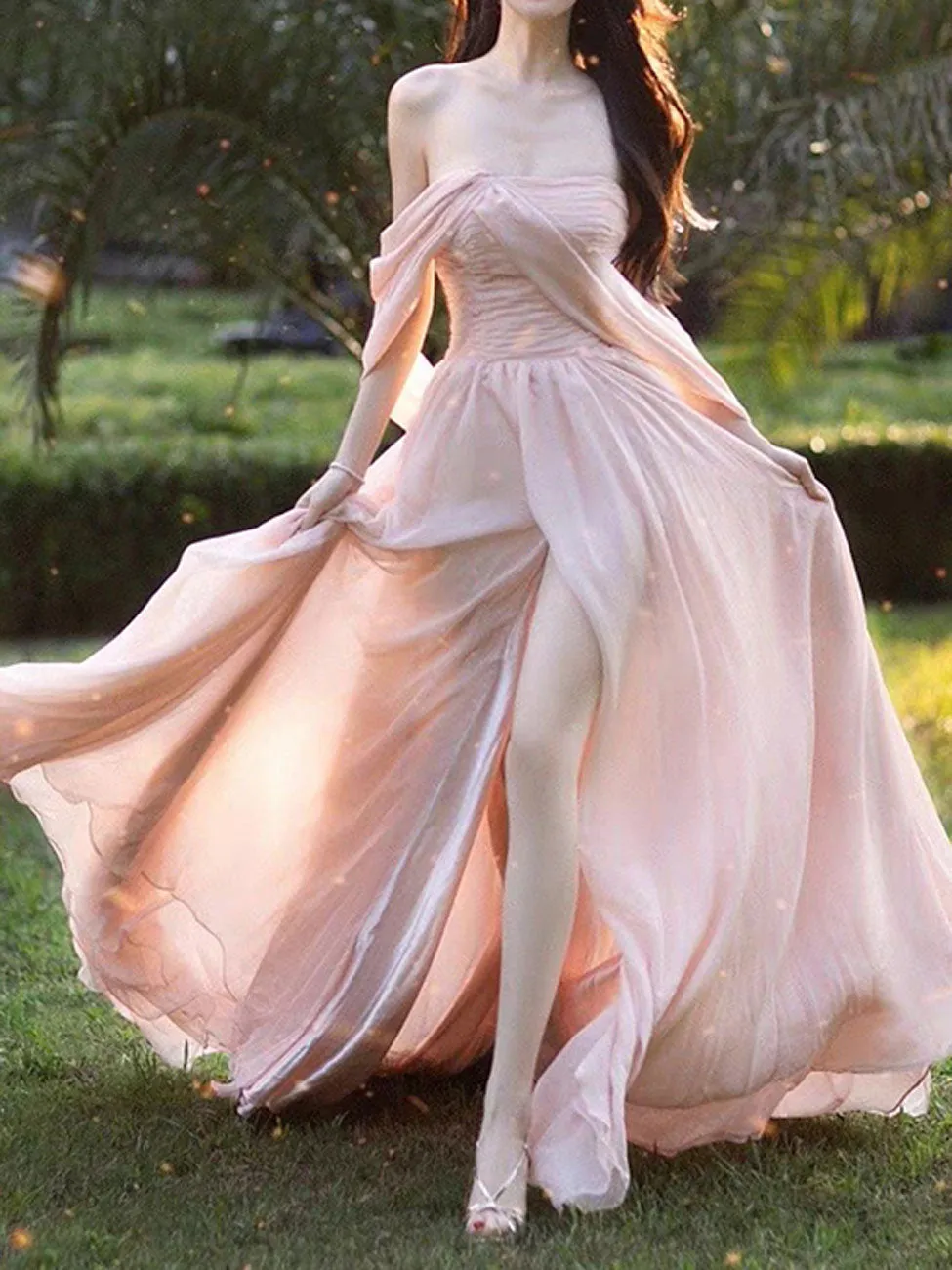 Pink Chiffon Long Prom Dresses, Pink Formal Evening Party Dress