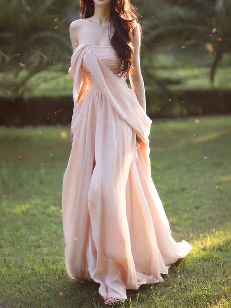 Pink Chiffon Long Prom Dresses, Pink Formal Evening Party Dress