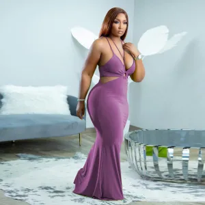 Plus Size Deep V-Neck Backless Bodycon Dress with Flare Hem - Polyester/Fiber Blend