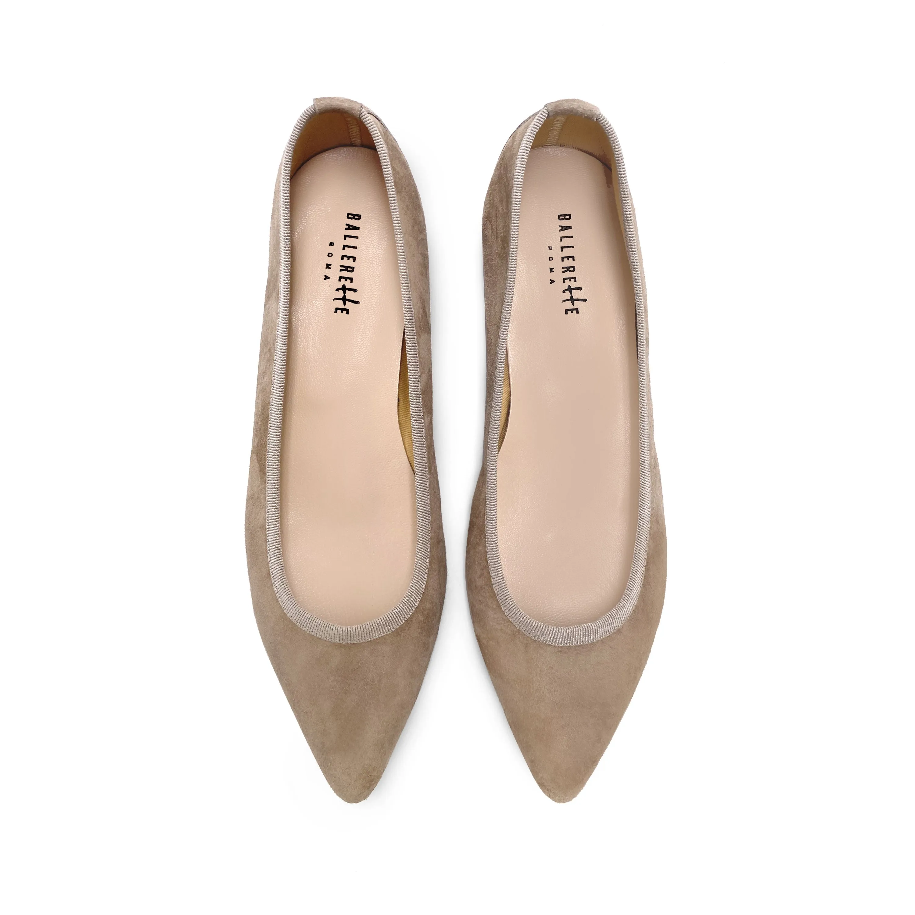 Pointed toe dove gray suede ballet flats