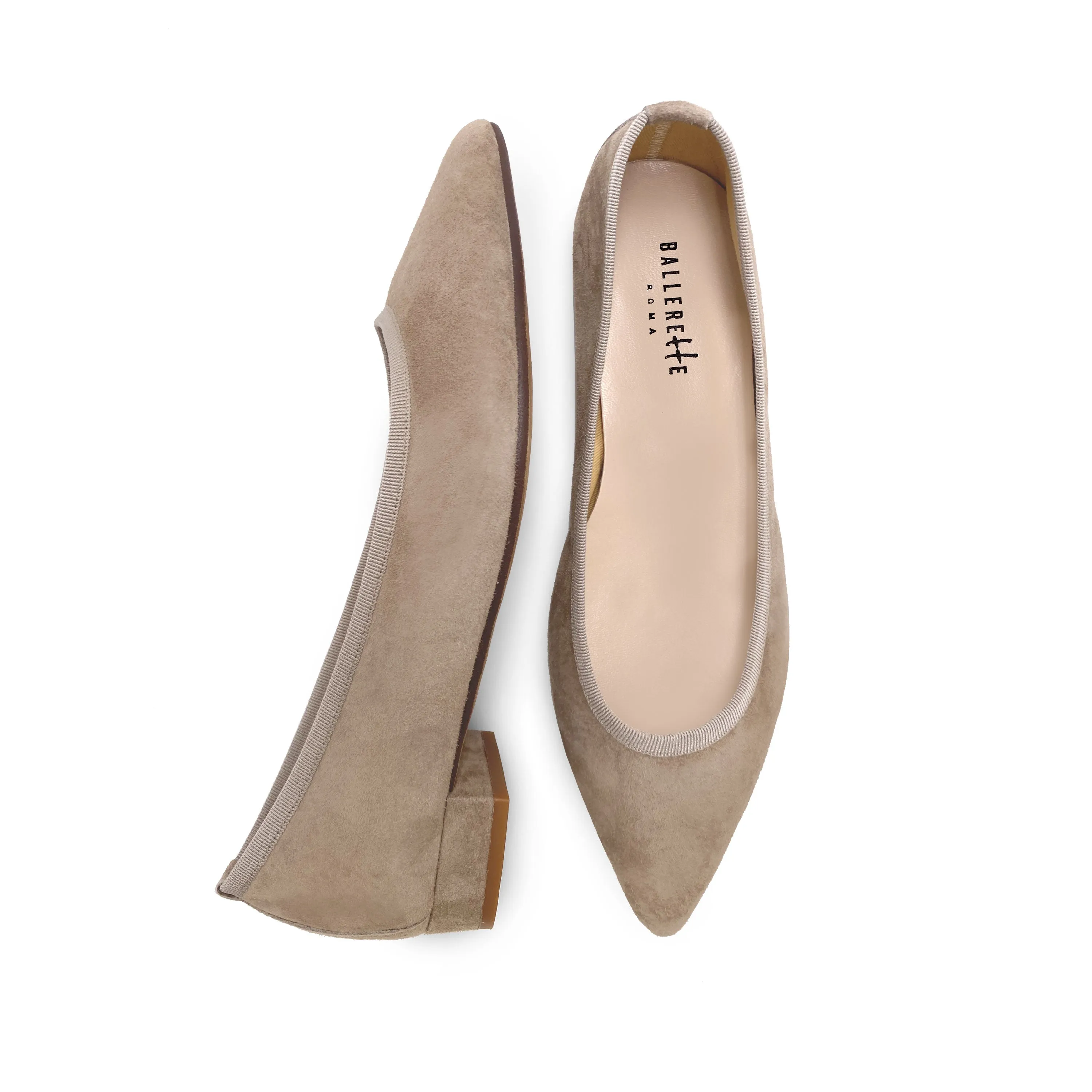 Pointed toe dove gray suede ballet flats
