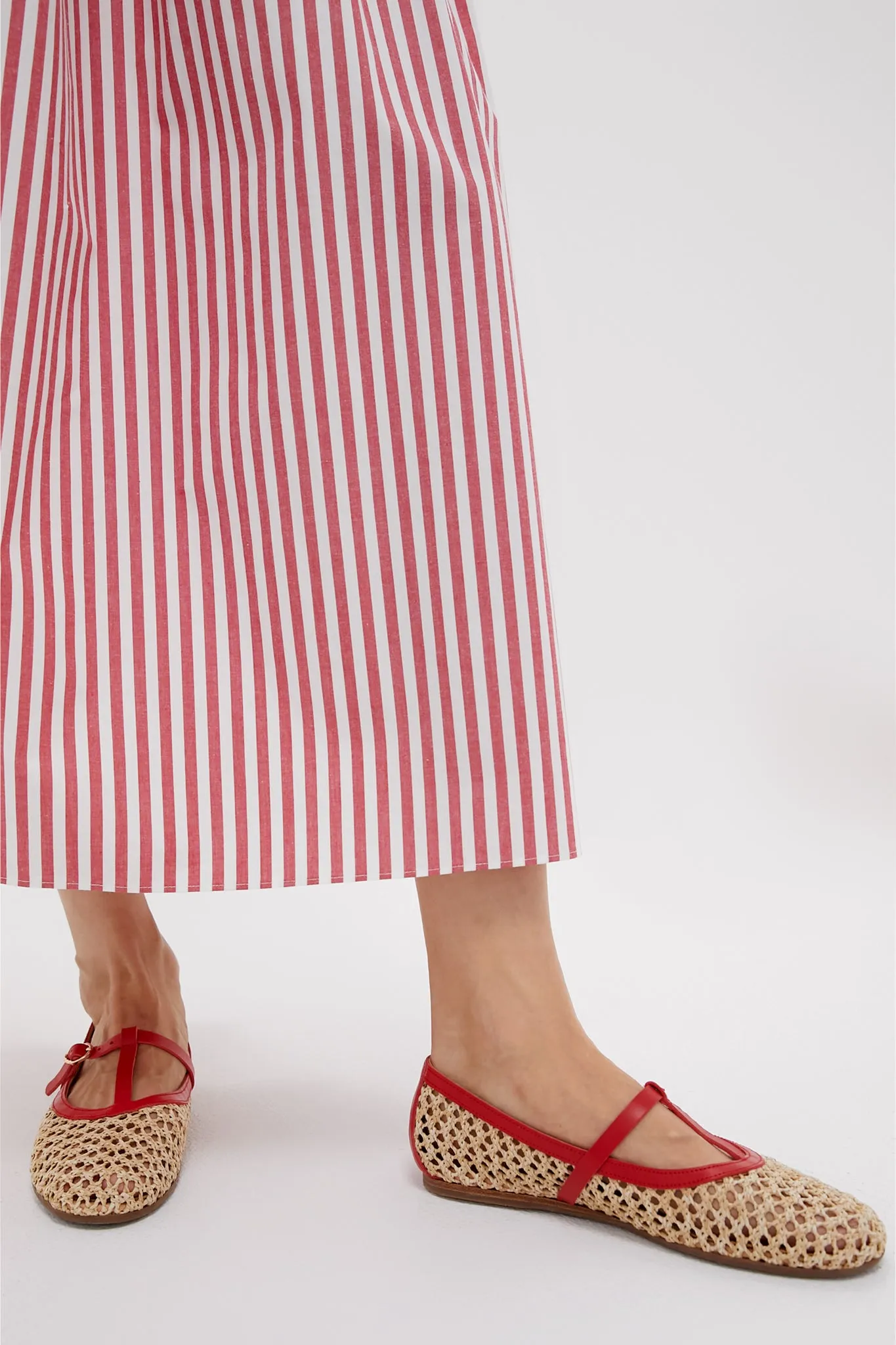 Red and Natural Aerati Woven Flats