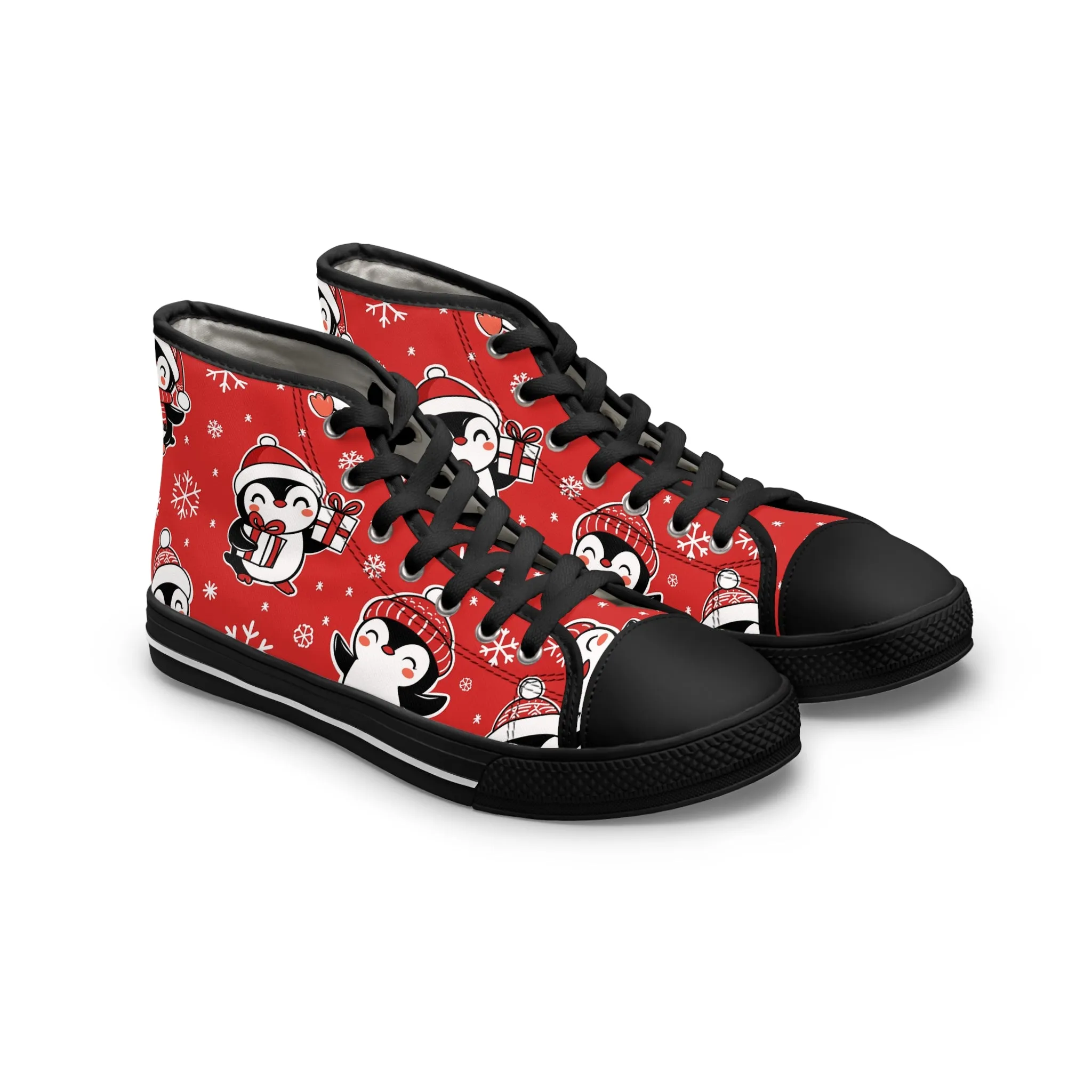 Red Penguin and Presents Women's High Top Sneakers