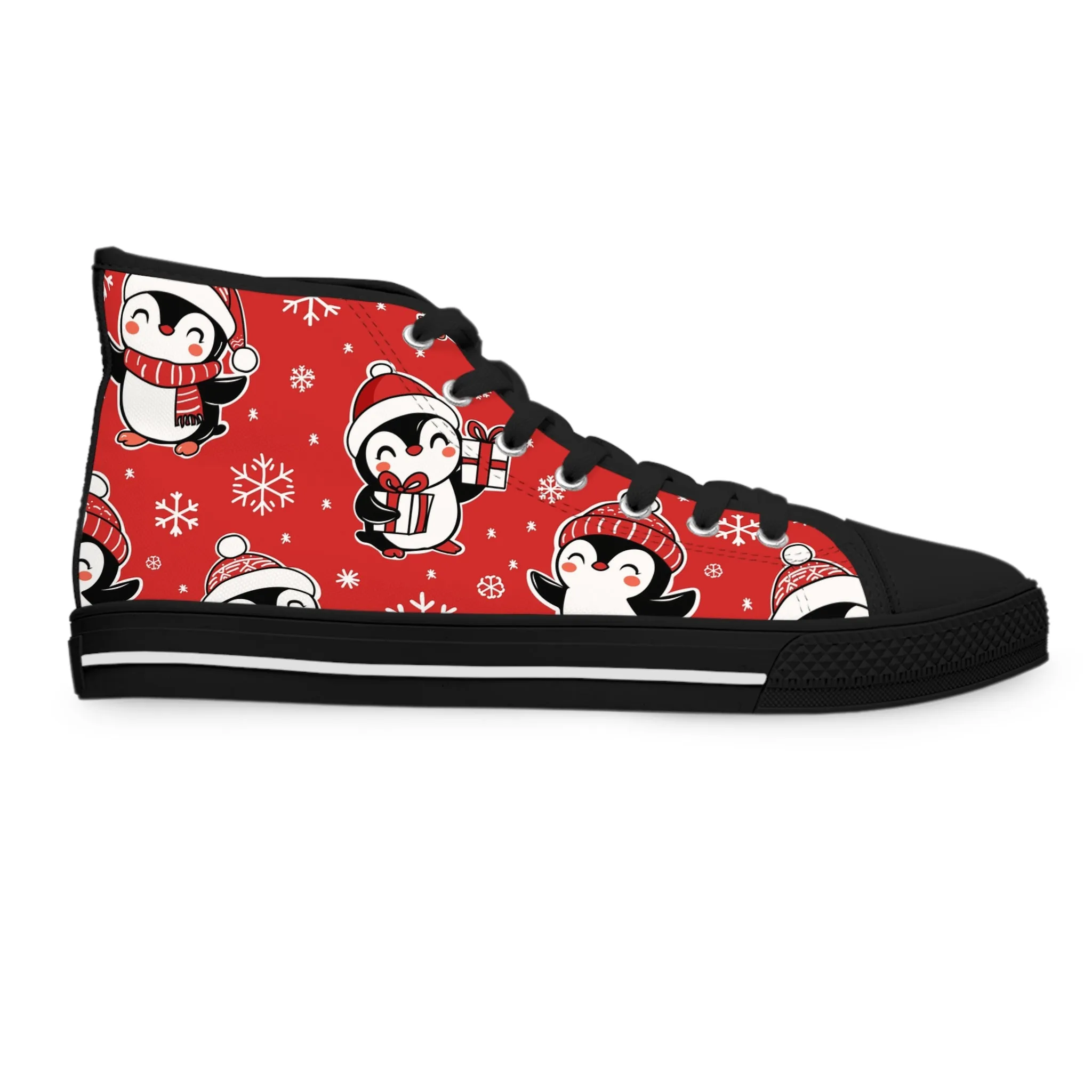 Red Penguin and Presents Women's High Top Sneakers