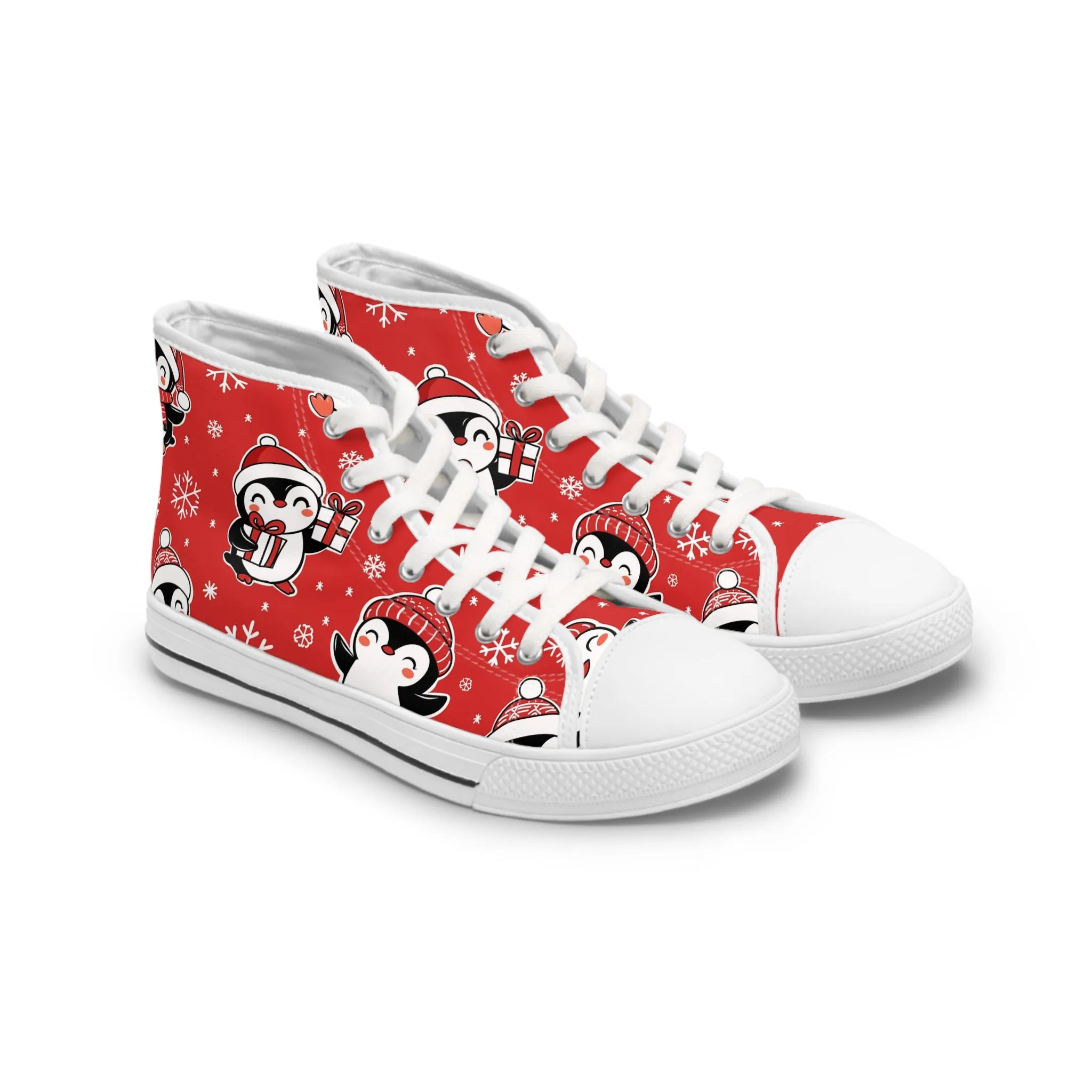 Red Penguin and Presents Women's High Top Sneakers
