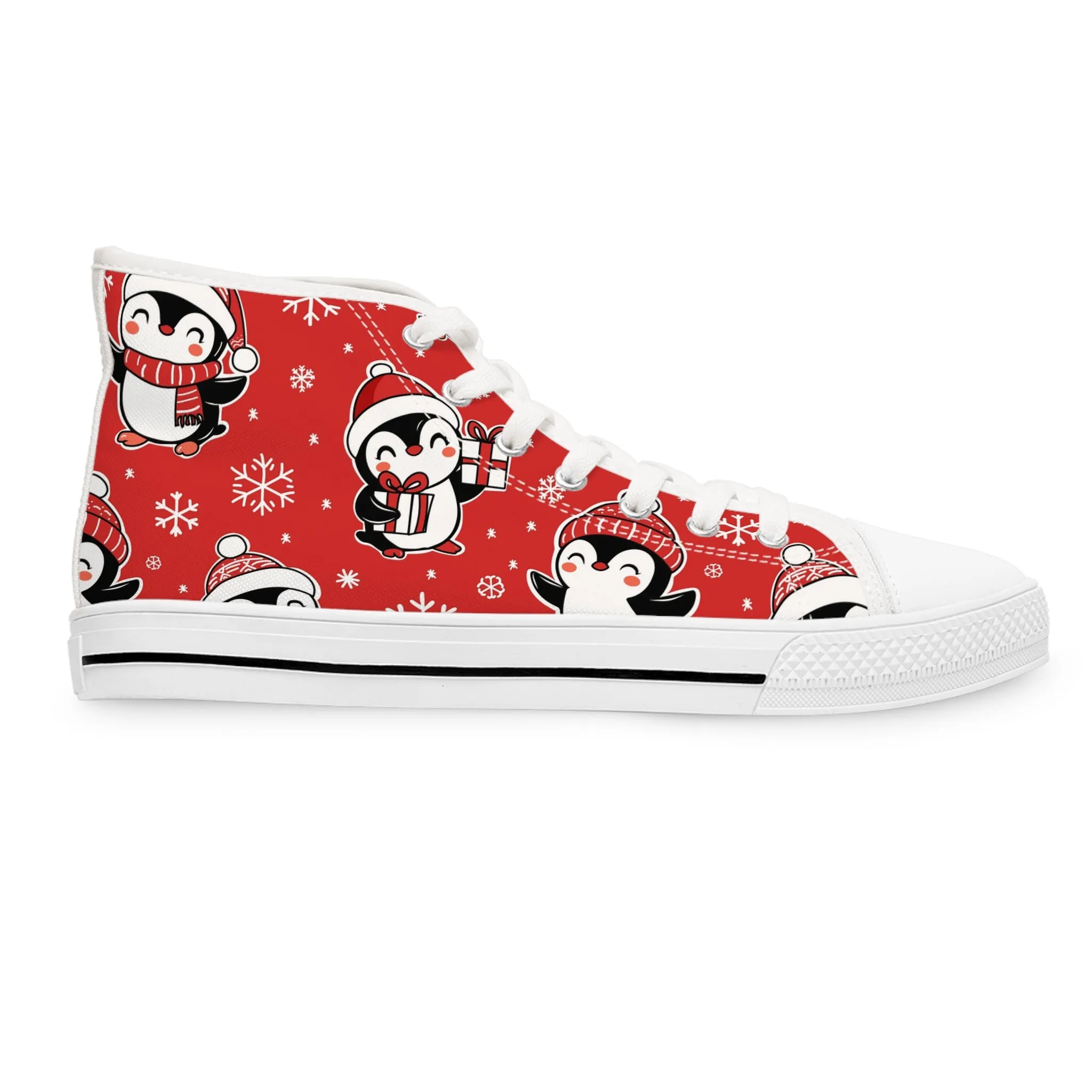 Red Penguin and Presents Women's High Top Sneakers