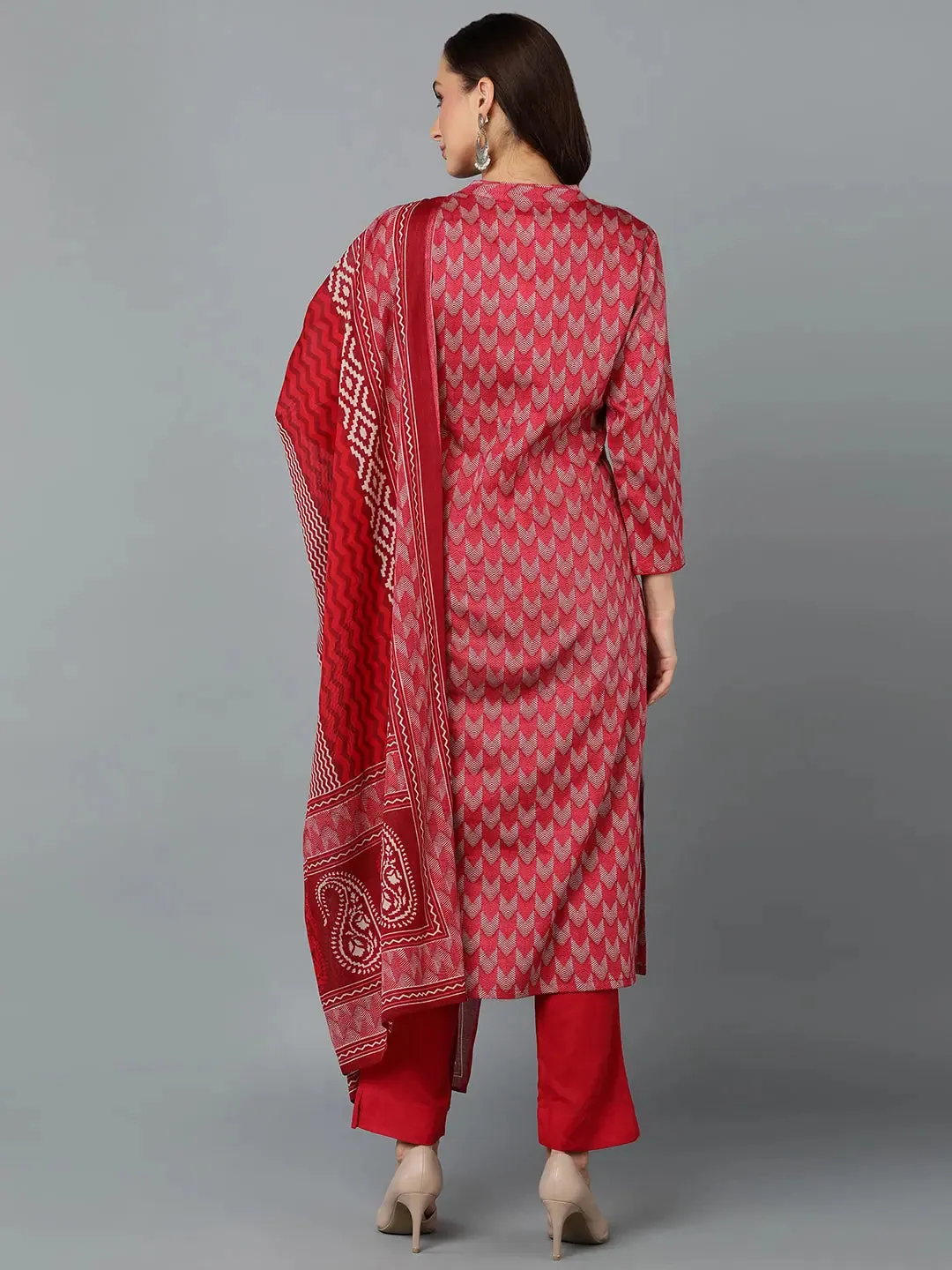 Red Silk Blend Straight Kurta Pant With-VKSKD1812A