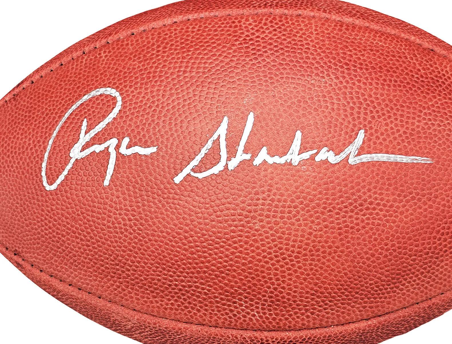 ROGER STAUBACH AUTOGRAPHED THE DUKE LEATHER FOOTBALL COWBOYS BECKETT 212674