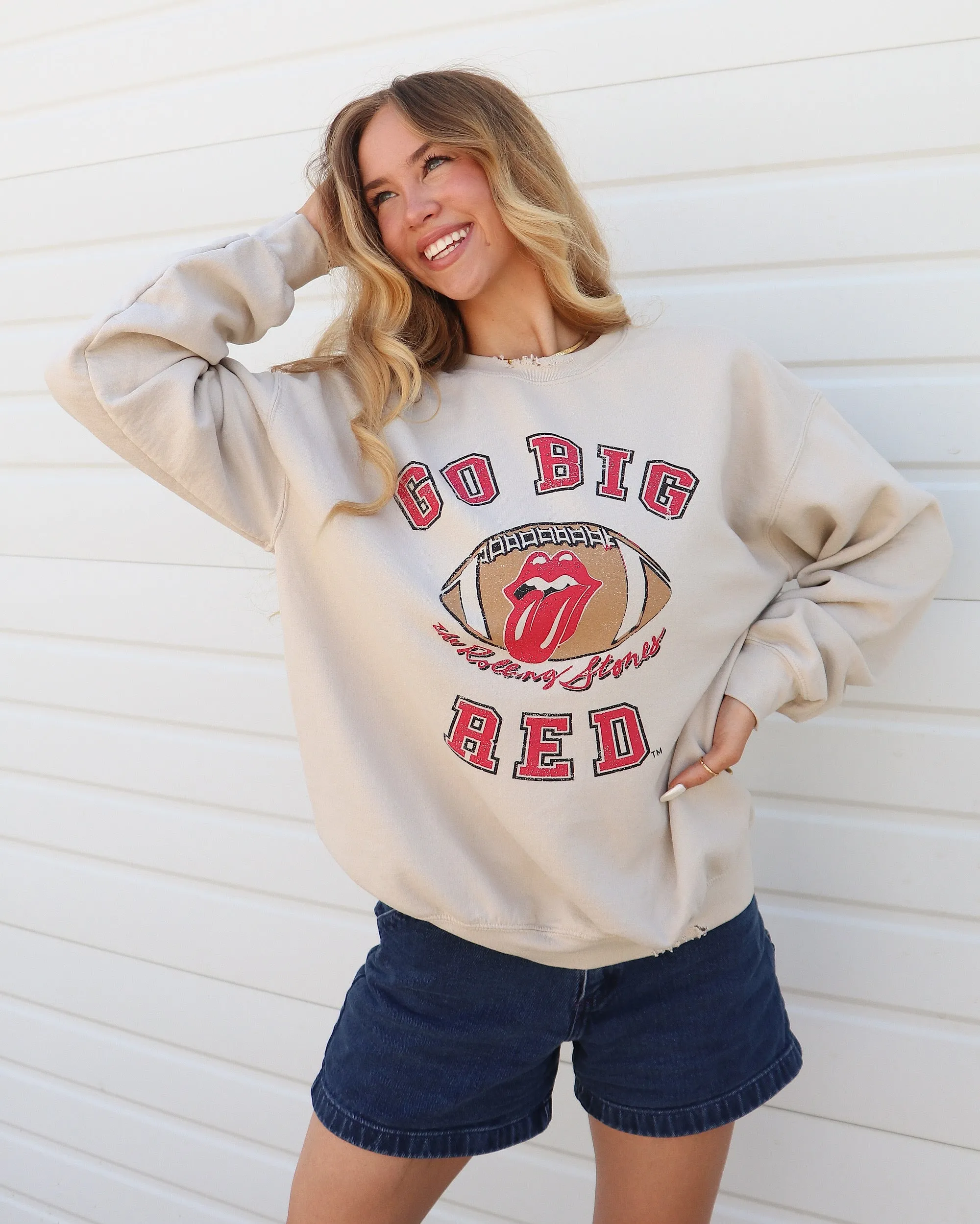 Rolling Stones Huskers Football Lick Sand Thrifted Sweatshirt