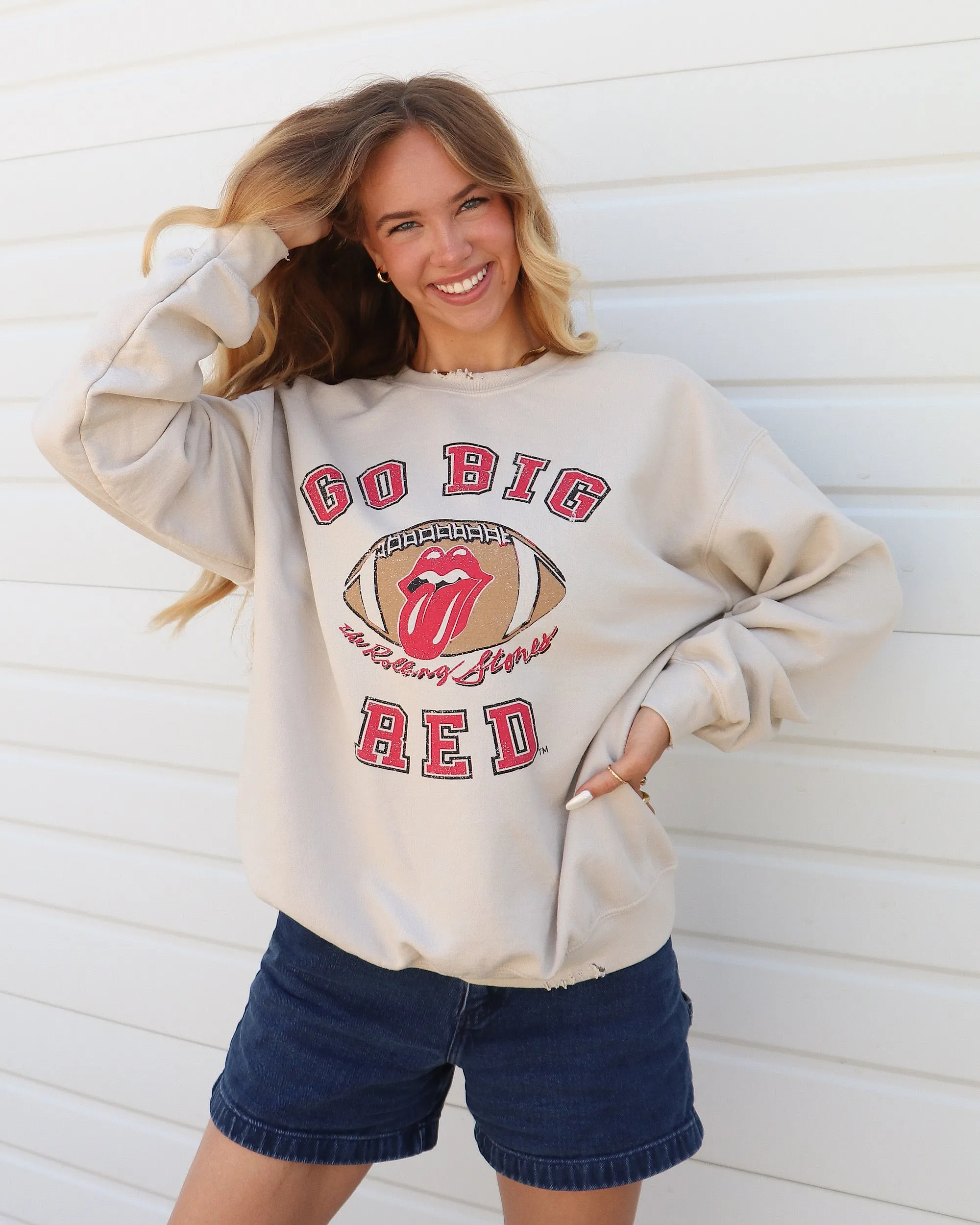 Rolling Stones Huskers Football Lick Sand Thrifted Sweatshirt